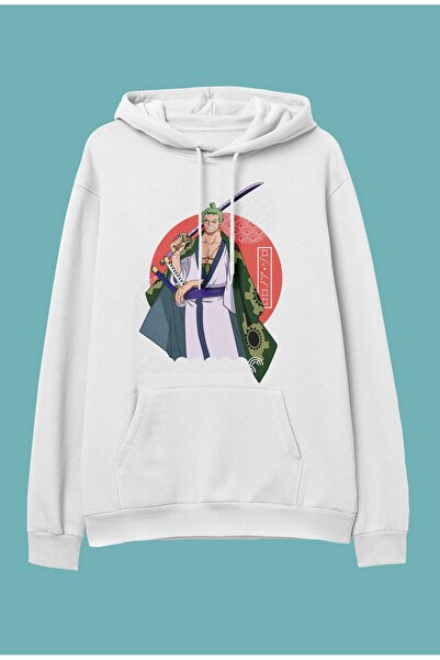 FULL TOLERANCE Oversize One Piece Roronoa Zoro Anime Karakter Baskılı Özel Tasarım Kapüşonlu Sweatshirt Hoodie