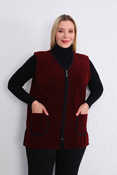 Kardelen Butik Ümraniye Burgundy Fleece Zipper Vest