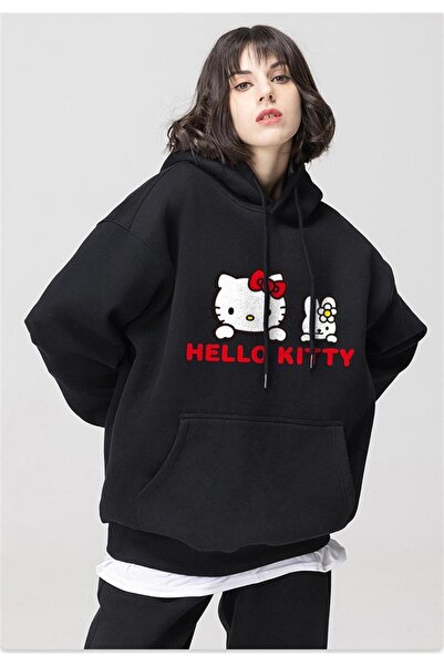 FULL TOLERANCE Hello Kitty Siyah Kapüşonlu Sweatshirt