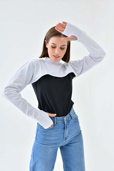 mirach Fisherman Fingered Neck Collar Sleeve White Hijab Neck Collar Long Sleeve Neck Collar bodysuit blouse bolero