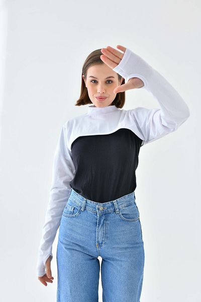 mirach Fisherman Fingered Neck Collar Sleeve White Hijab Neck Collar Long Sleeve Neck Collar bodysuit blouse bolero