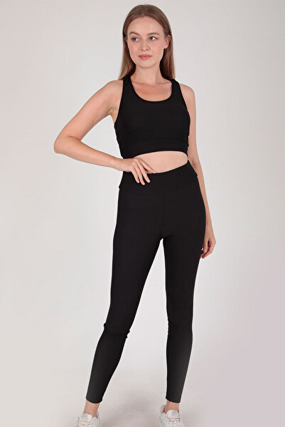 İYİBU 2-Piece Ribbed Sports Tights Set High Waist Strap Crop