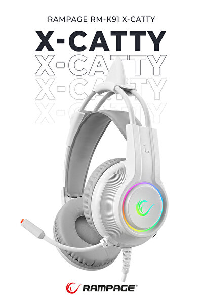 Rampage RM-K91 X-CATTY Beyaz USB 7.1 Version RGB Gaming Oyuncu Mikrofonlu Kul...