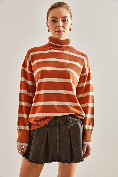 Bianco Lucci Turtleneck Striped Women's Sweater