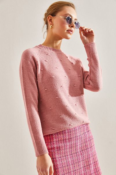 Bianco Lucci Women's Bubble Pattern Crew Neck Sweater