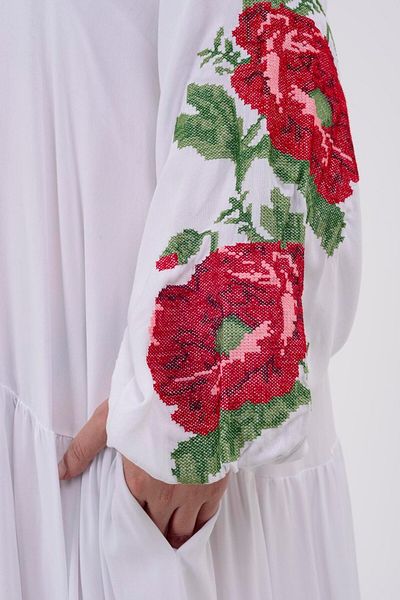 Hazinedan WOMEN'S TESETURR ROSE CANAVIGE EMBROIDERED SHIRT DRESS
