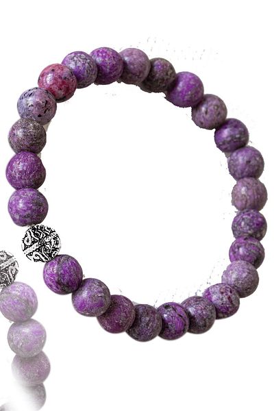 Tesbih Atölyesi Certified Raw Unprocessed Charoite Stone Bracelet - With Silver Device