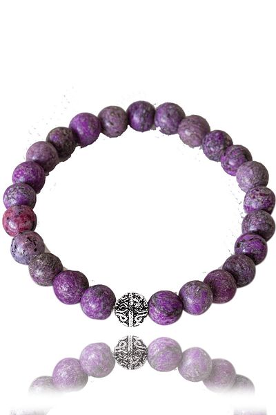 Tesbih Atölyesi Certified Raw Unprocessed Charoite Stone Bracelet - With Silver Device