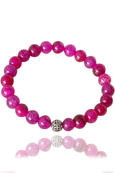 Tesbih Atölyesi Certified Pink Agate Stone Bracelet - With Silver Device