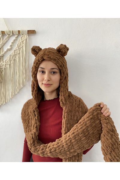 ÖRGÜCÜ DESİGN Puffy balaklava - combined scarf beret-bear balaklava