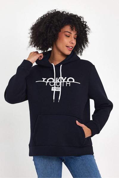 Superlife Women's Hooded Comfortable In-mold Fleece 3 thread Kangaroo Pocket Tokyo Printed Sweatshirt Spr24swk12