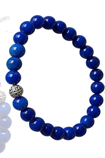 Tesbih Atölyesi Certified Blue Agate Stone Bracelet - Dark Color