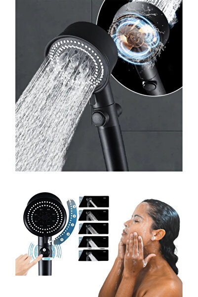 Irmak Turbo Siyah Pervaneli 5 Fonksiyonlu Yüksek Basınçlı Mat Siyah Duş Başlı...