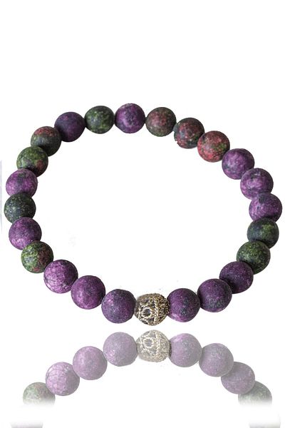 Tesbih Atölyesi Certified Raw Unprocessed Unakite - Charoite Stone Bracelet