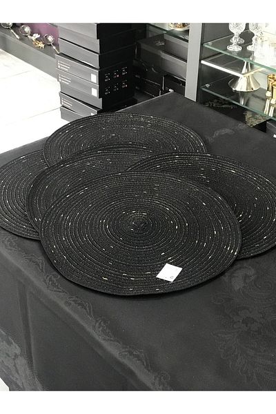 ACAR 6 bucăți rotund negru colorat auriu detaliat farfurie diametru 38 cm produs original de serviciu american