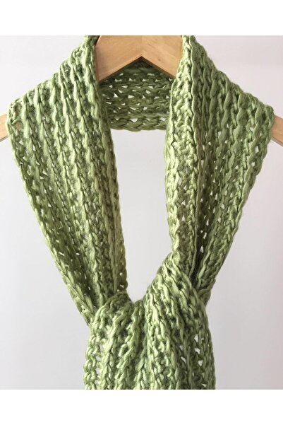 Mora Örgü وشاح Mora Knit مصنوع يدويًا من الصوف باللون الأخضر اللامع