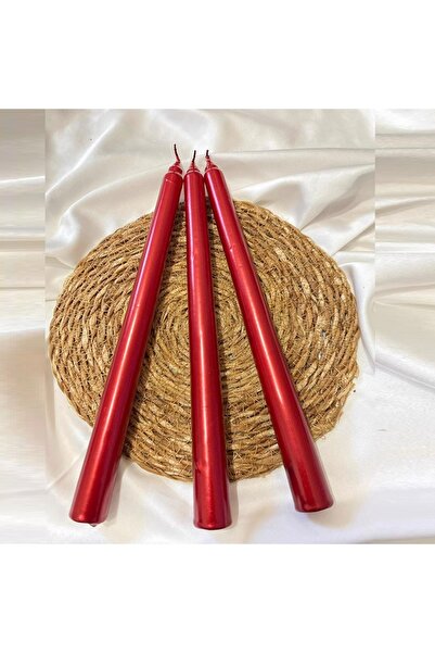 Kuzey 10 PCS CHRISTMAS CANDLE METALLIC BRIGHT RED CANDLESTICK 10 ADET KIRMIZI ŞAMDAN MUMU YILBAŞI MUMLARI