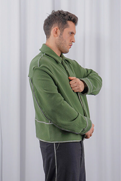 LoFiBuy Unisex Oversize Arka Fermuar Detaylı Kısa Kaşe Ceket – Pocket