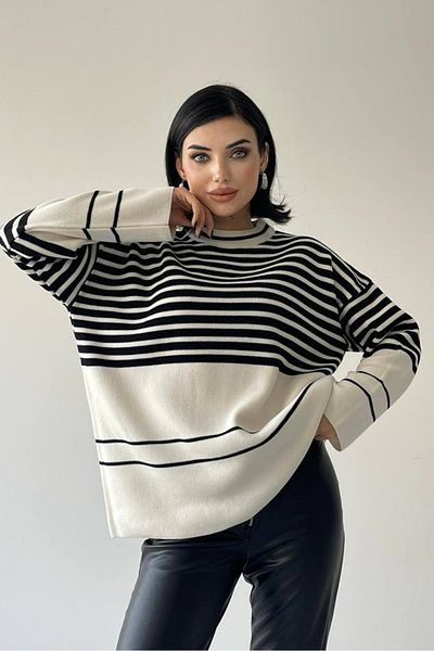 vuvutasarım Noul sezon Tricotaj pentru damă, țesătură, decolteu, cu model în dungi, pulover supradimensionat 198