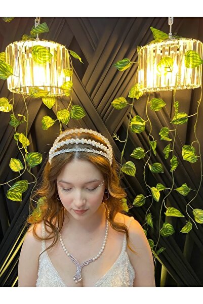 ecrin tuhafiye hobi İncili & Kristal Boncuklu Gelin Tacı Saç Aksesuarı