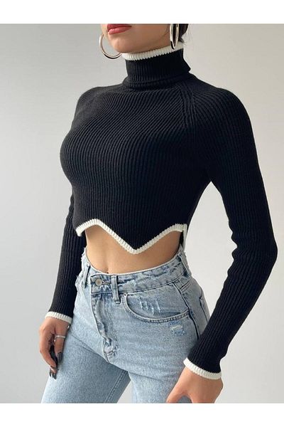 vuvutasarım Noul sezon, decupaj asimetric, cu gât rotic, cu mânecă lungă, tricotaje negru, pulover 137