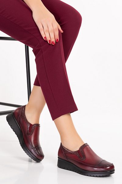 Akgün Terlik Women's Genuine Leather Claret Red Orthopedic Shoes