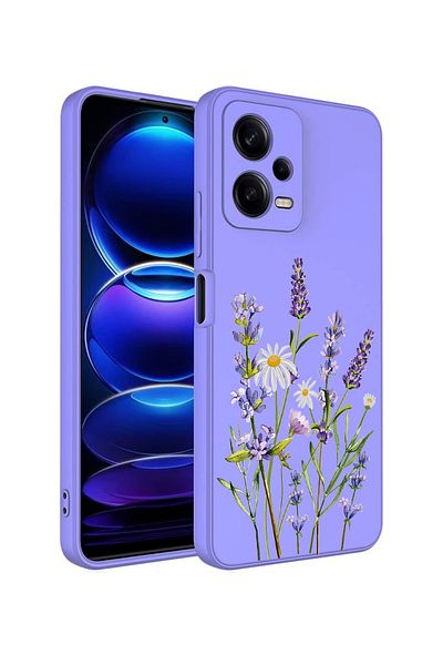 Merwish غطاء حماية من السيليكون لهاتف Xiaomi Redmi Note 12 Pro 5G متوافق مع نمط الخزامى من الداخل مخملي أرجواني