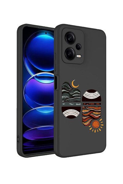 Merwish غطاء حماية من السيليكون لهاتف Xiaomi Redmi Note 12 Pro 5G متوافق مع غروب الشمس من الداخل مخملي باللون الأسود