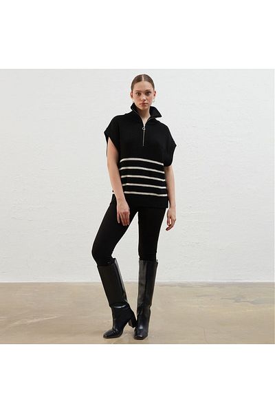 kiari Zipper Detailed Striped Women's Sweater