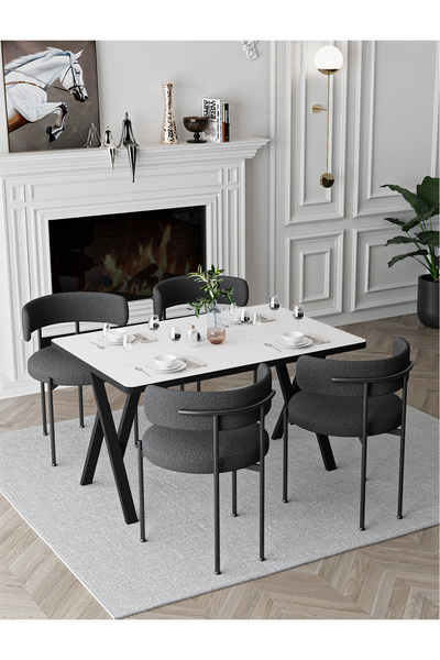 Ressa Home Karren Rolls Tedy Kumaş Yemek Odası Masa Takımı Mutfak Masası Takımı