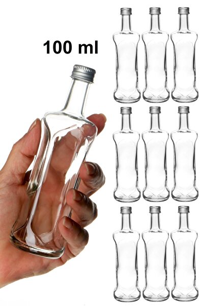 Milea 9 Adet Kıvrımlı Cam Shot Şişesi Sızdırmaz Silver Metal Kapaklı Çok Amaçlı Şişe 100 Cc