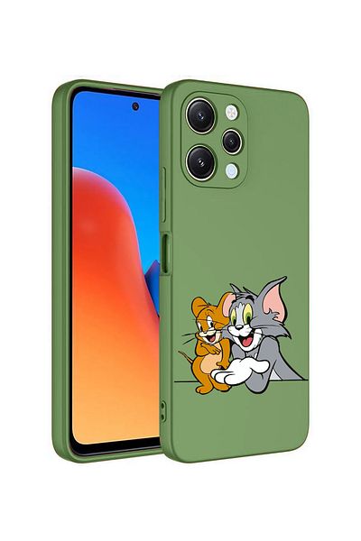 Merwish غطاء حماية من السيليكون لهاتف Xiaomi Redmi Note 12 4G متوافق مع توم وجيري من الداخل مخملي باللون الأخضر