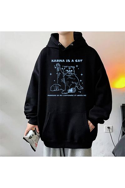 Touz Karma Is Cat Unisex Oversize Hoodie