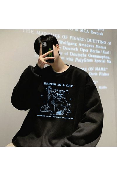 Touz Φούτερ με λαιμόκοψη με λαιμόκοψη με στάμπα Karma Is Cat