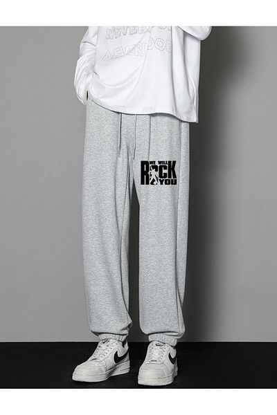 Touz We Will Rock You Printed Unisex Grey Sweatpants