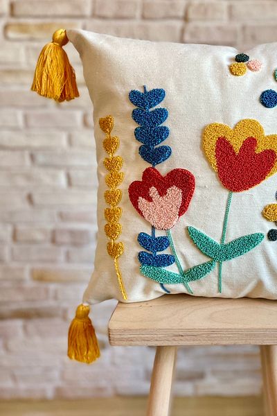 SWITA Husă de pernă cu design special, brodat cu perforare, unică, decorativă (panch)