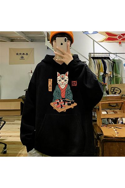 Touz Anime Sushi Cat Oversize Hoodie