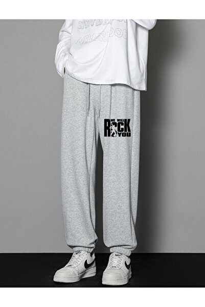 Toum Blunt Blunt We Will Rock You Pantaloni de sport unisex gri cu imprimeu