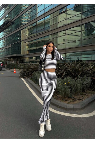 Maison La Femme Базовий смугастий максі-спідниця та укорочений светр