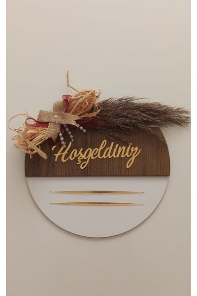 Pey Aksesuar Welcome Written Mirrored Plexiglass Ξύλινο Στολίδι Πόρτας Διακοσμητικό Εξωτερικό Στολίδι Πόρτας Λευκό Ξύλο