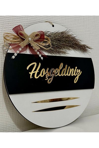 Pey Aksesuar Welcome Written Mirrored Plexiglass Ξύλινο Στολίδι Πόρτας Διακοσμητικό Εξωτερικό Στολίδι Πόρτας Λευκό Ξύλο