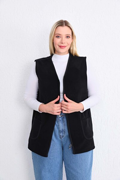 Kardelen Butik Ümraniye Black Vest Large Size Zippered