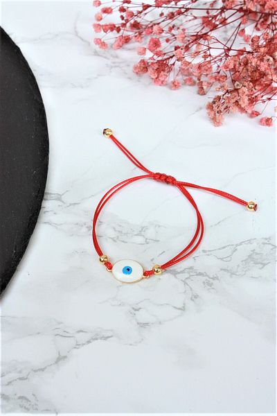 Neva RED STRING WHITE MINELI EVIL EYE BIGUTER BRACELET