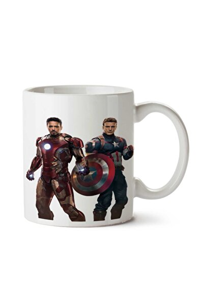 ART HEDİYE Avengers Iron Man Captain America.png Two Sided Printed Mug