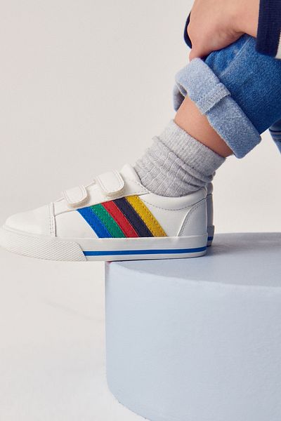 Next Baby White Rainbow Stripe Strap Touch Fastening Orthopedic Sole Boys' Shoes