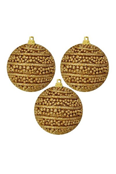 BAK BEĞEN AL New Year's Eve - 8 cm 3-Piece Luxury Glitter Tree Decorations, Gold