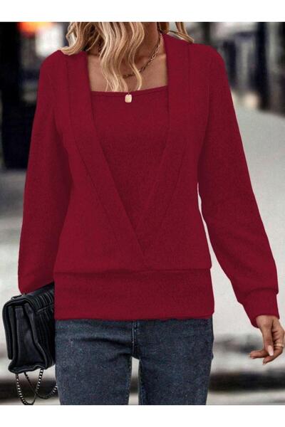 twomeey بلوزة نسائية من القماش الناعم بياقة مزدوجة الصدر (ملونة)