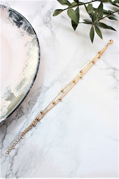 Neva GOLD PLATED BALL CHAIN THREE ROW BIGUTER BRACELET