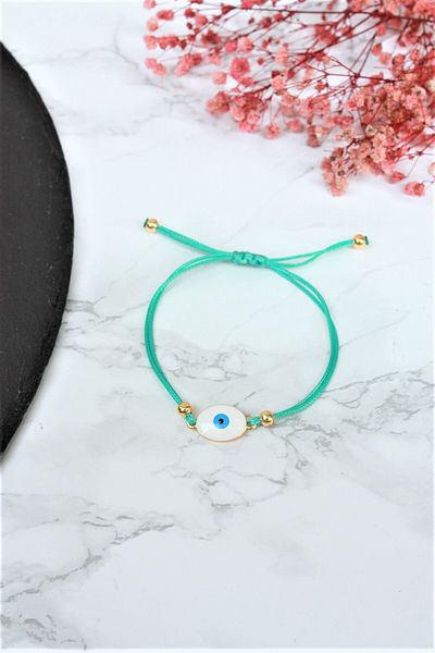 Neva White Enamel Evil Eye Bijouterie with Turquoise String - Bracelet