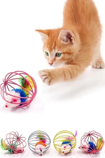 AlyaPetWorld Kafes Içinde Toplu Peluş Hareketli Kedi Oyuncağı